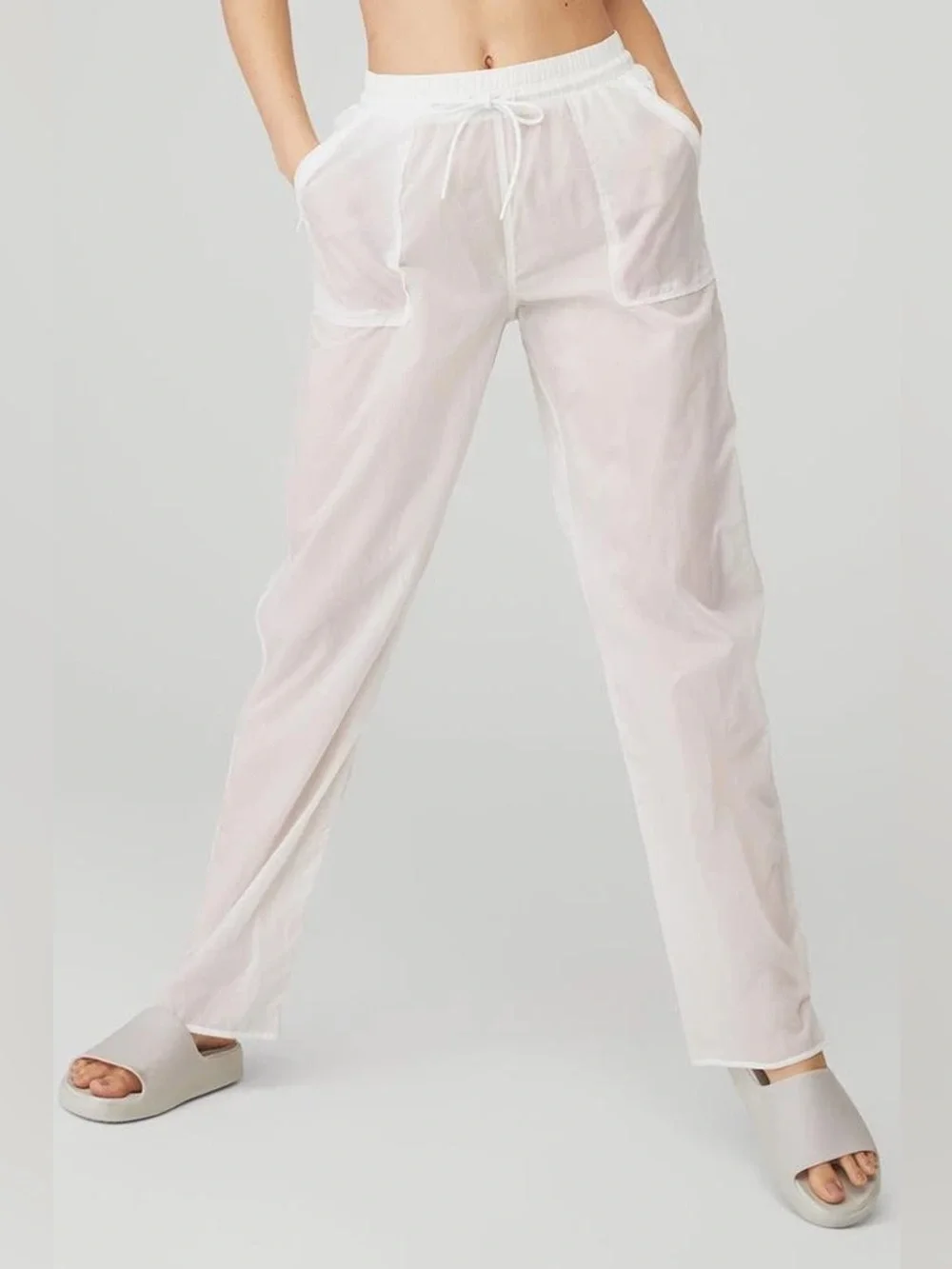 ALO Yoga Cloud Nine Sheer White Relaxed Drawstring Pants NWOT